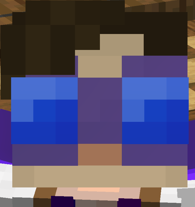 Theo's minecraft player head looking at the camera in silly blue goggles